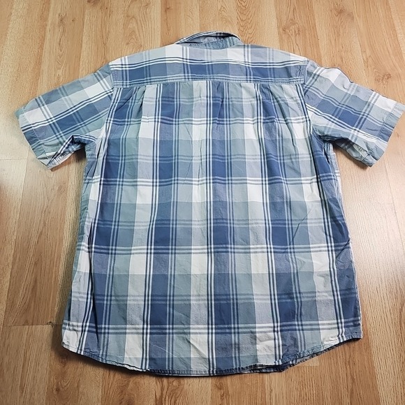 Carhartt Shirt Mens Large Relaxed Fit Short Sleeve Button Up Blue Plaid Work - Picture 4 of 7